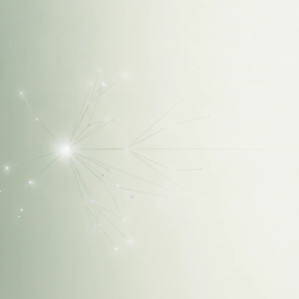 Abstract sage-green light with faint thin lines branching from a single point into several cited sources