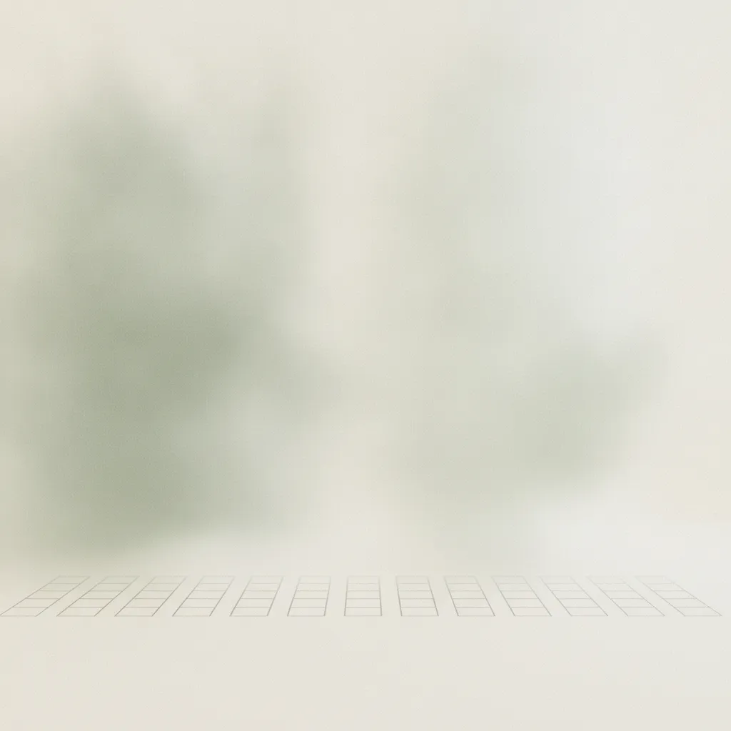 Soft sage light gradients with faint identical wireframe rectangles repeating into the distance